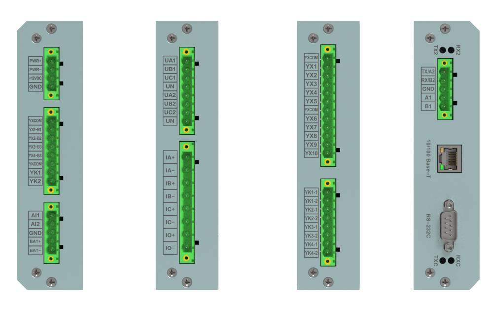 Modular relay design with independent power, control, measurement and communication cards