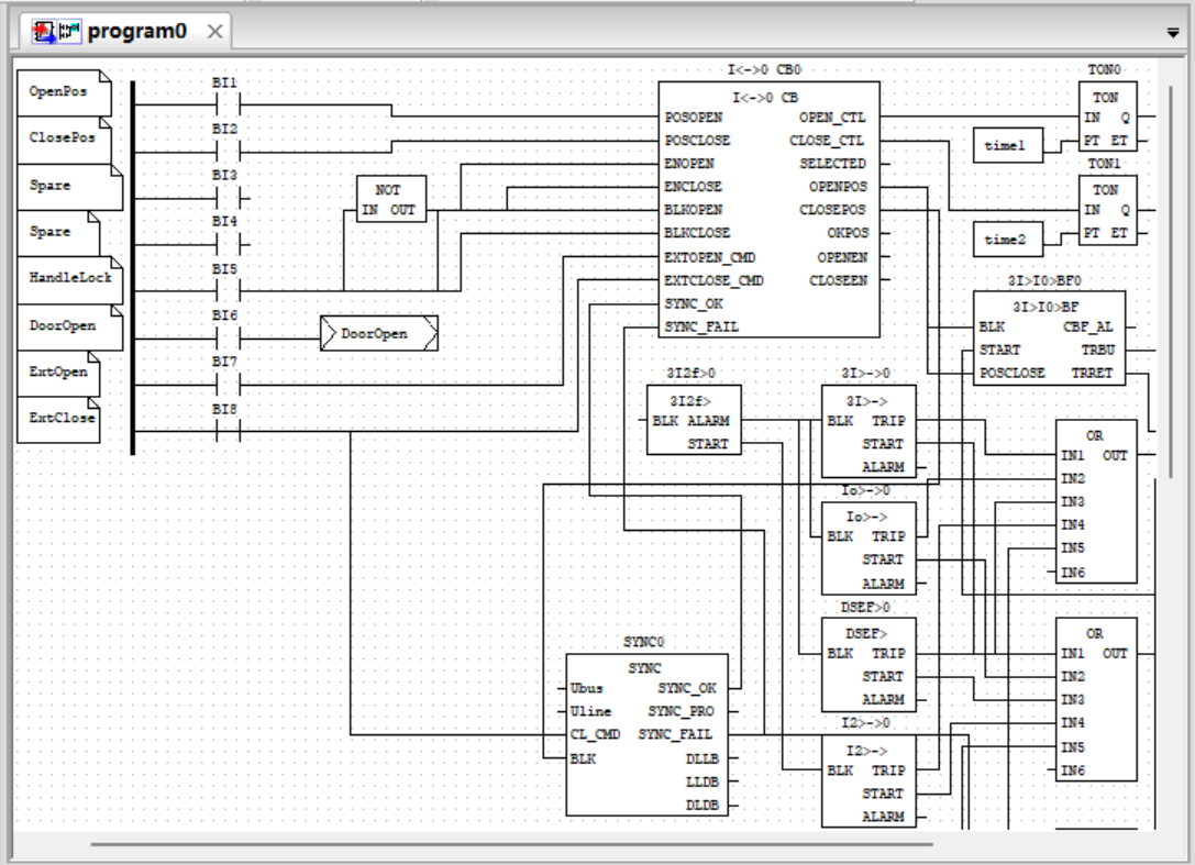 Programmable logic interface showing block diagram with input, output, and control functions, used for signal input, command output, interlock, and automation according to IEC 61131-3 standard.